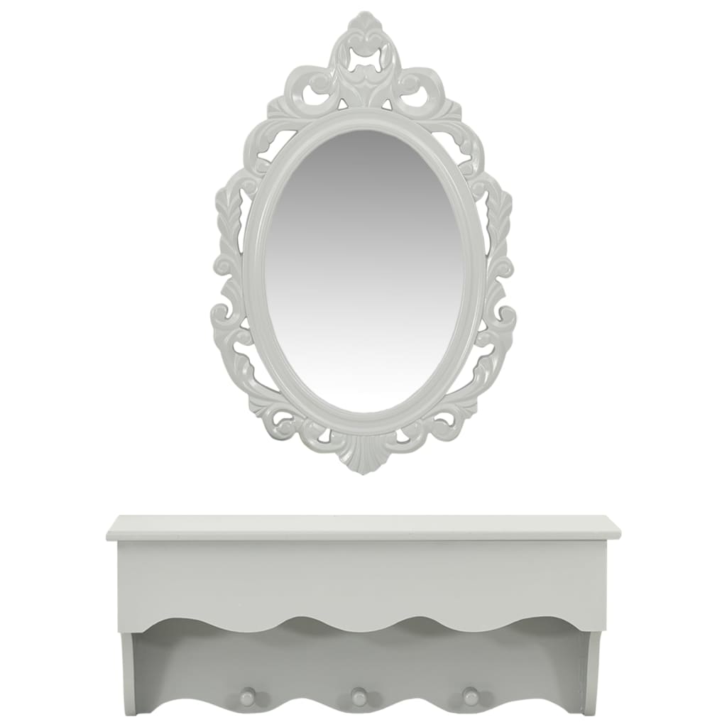 Wall shelf with mirror and hooks for keys &amp; jewelry gray