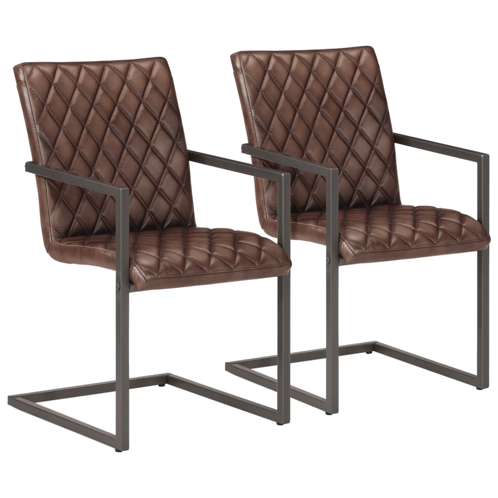 Cantilever chairs 2 pieces brown genuine leather