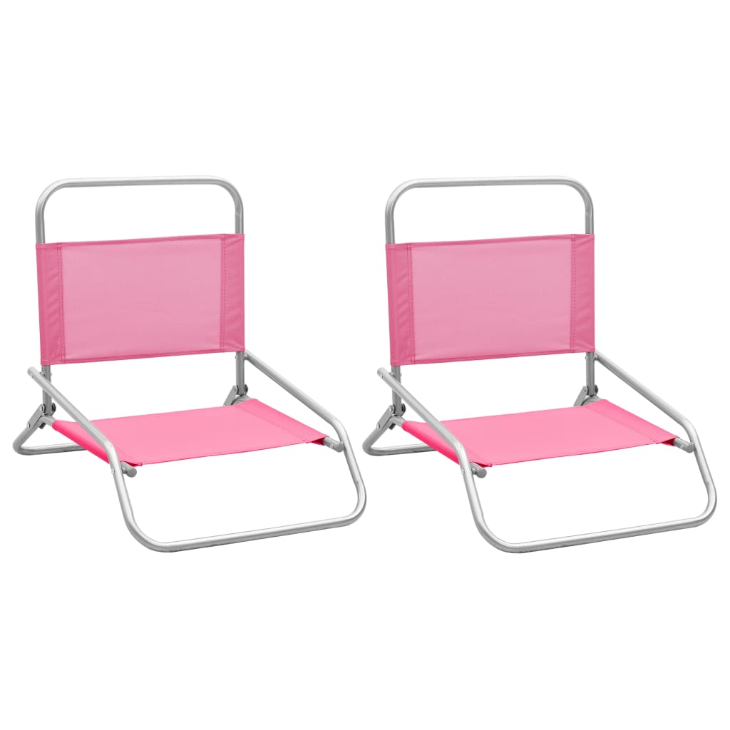 Folding beach chairs 2 pcs. Pink fabric