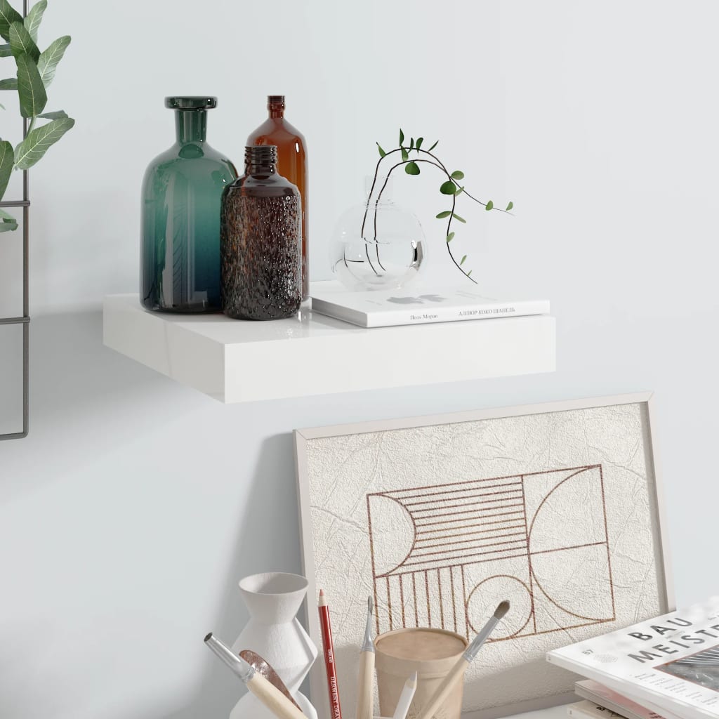 Floating shelf high-gloss white 23x23.5x3.8 cm MDF
