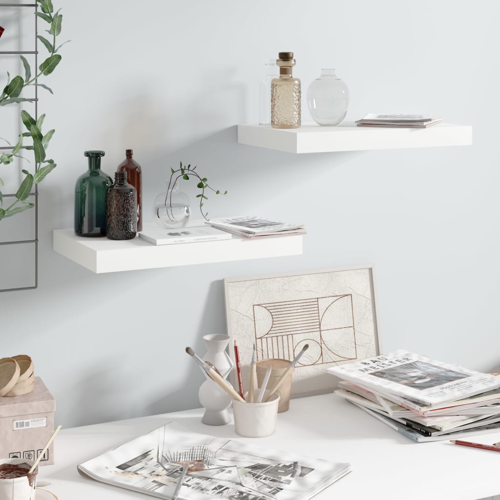 Floating shelves 2 pcs. High-gloss white 40x23x3.8 cm MDF