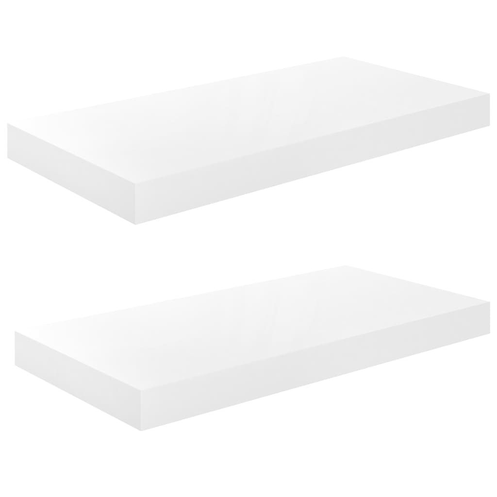 Floating shelves 2 pcs. High-gloss white 50x23x3.8 cm MDF