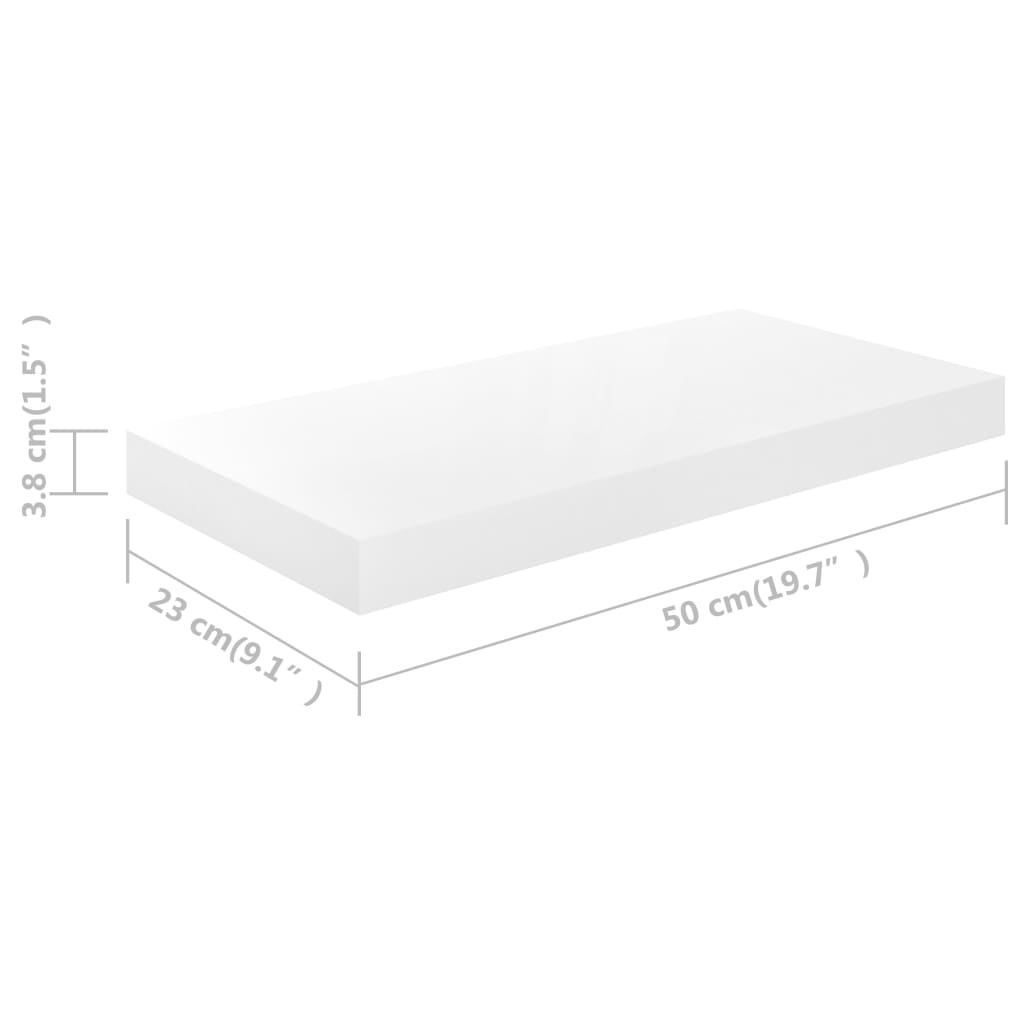 Floating shelves 2 pcs. High-gloss white 50x23x3.8 cm MDF