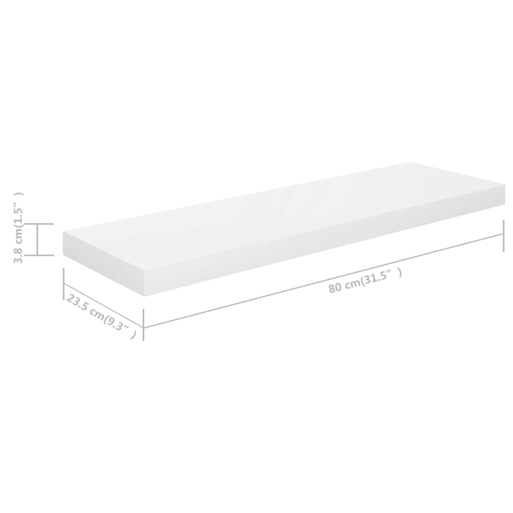 Floating shelves 4 pcs. High-gloss white 80x23.5x3.8 cm MDF