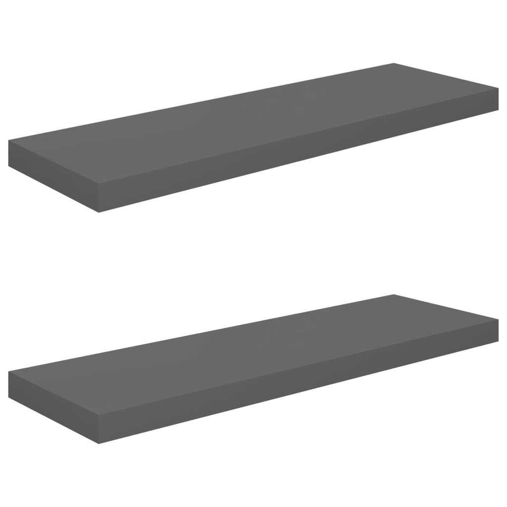 Floating shelves 2 pcs. High-gloss grey 80x23.5x3.8 cm MDF