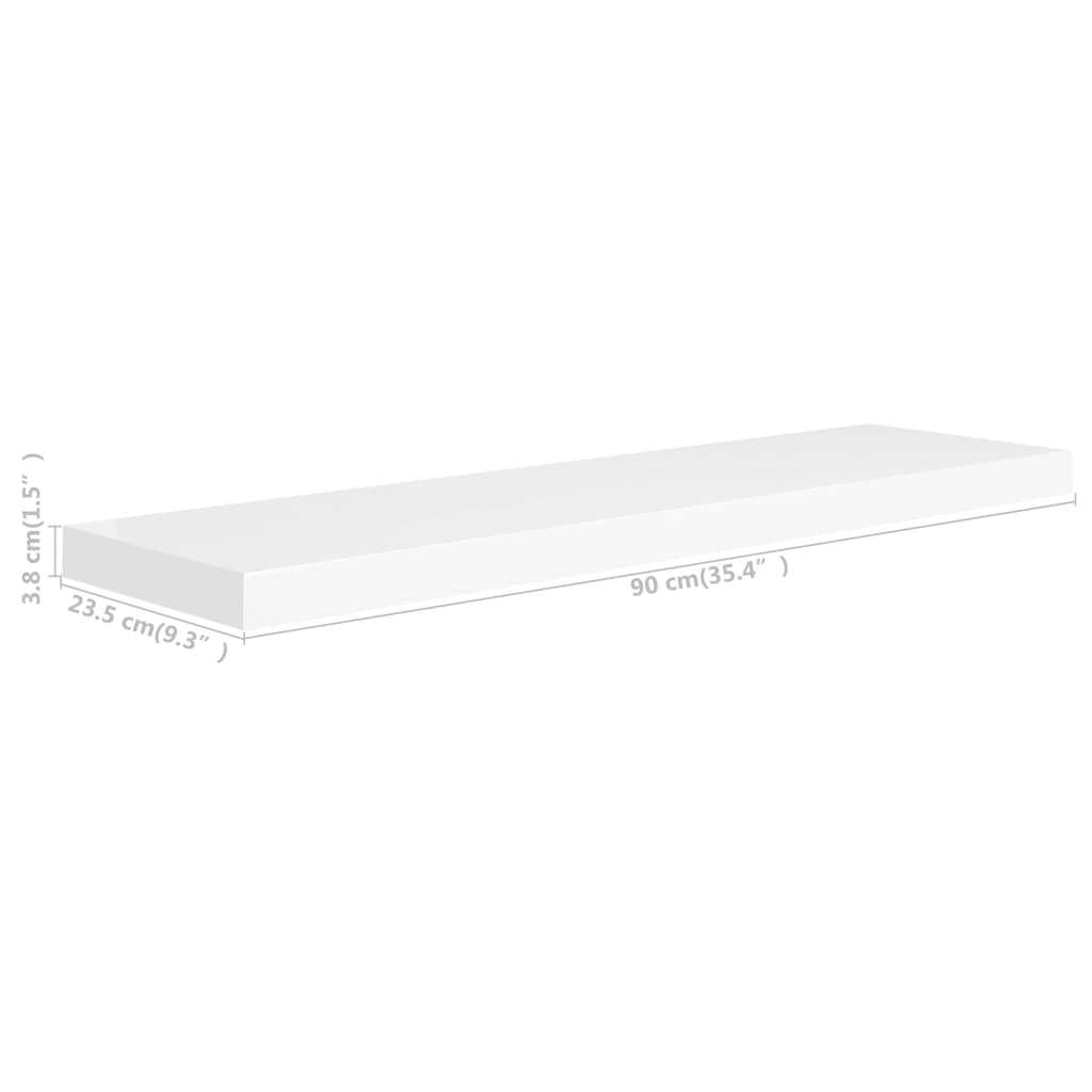 Floating shelves 2 pcs. White 90x23.5x3.8 cm MDF