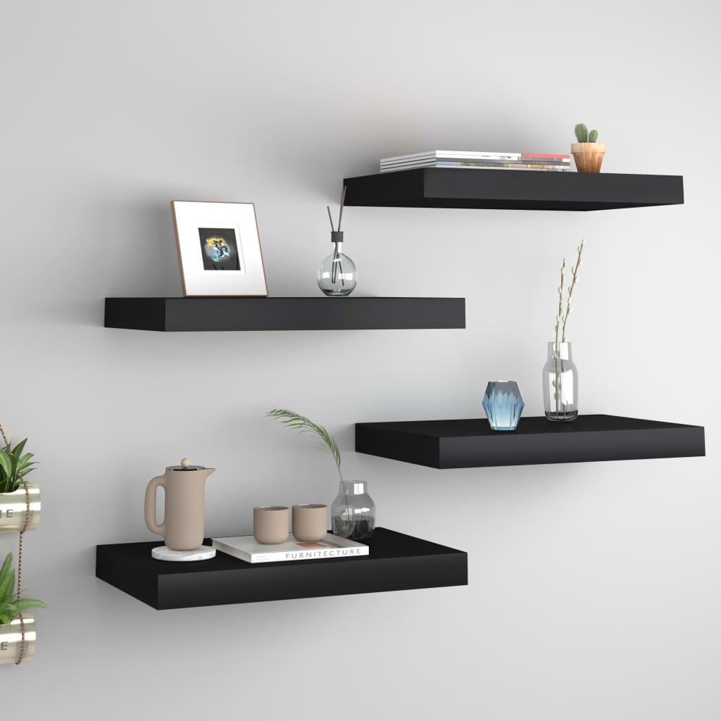 Floating shelves 4 pcs. Black 40x23x3.8 cm MDF