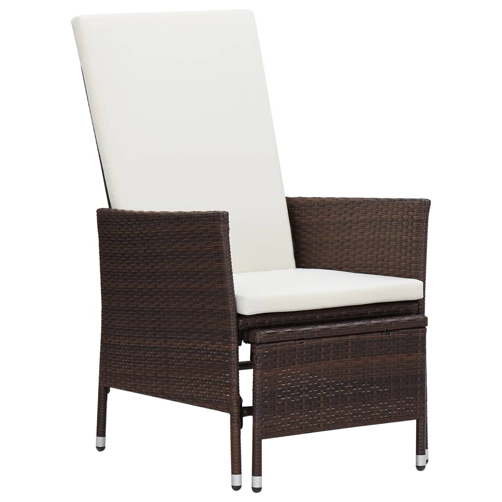 Garden lounger with cushions poly rattan brown
