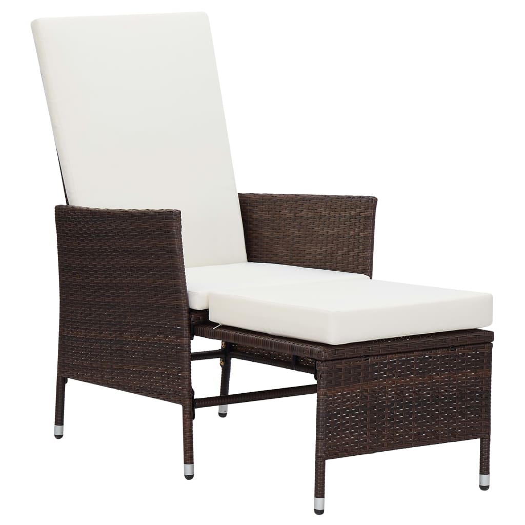 Garden lounger with cushions poly rattan brown