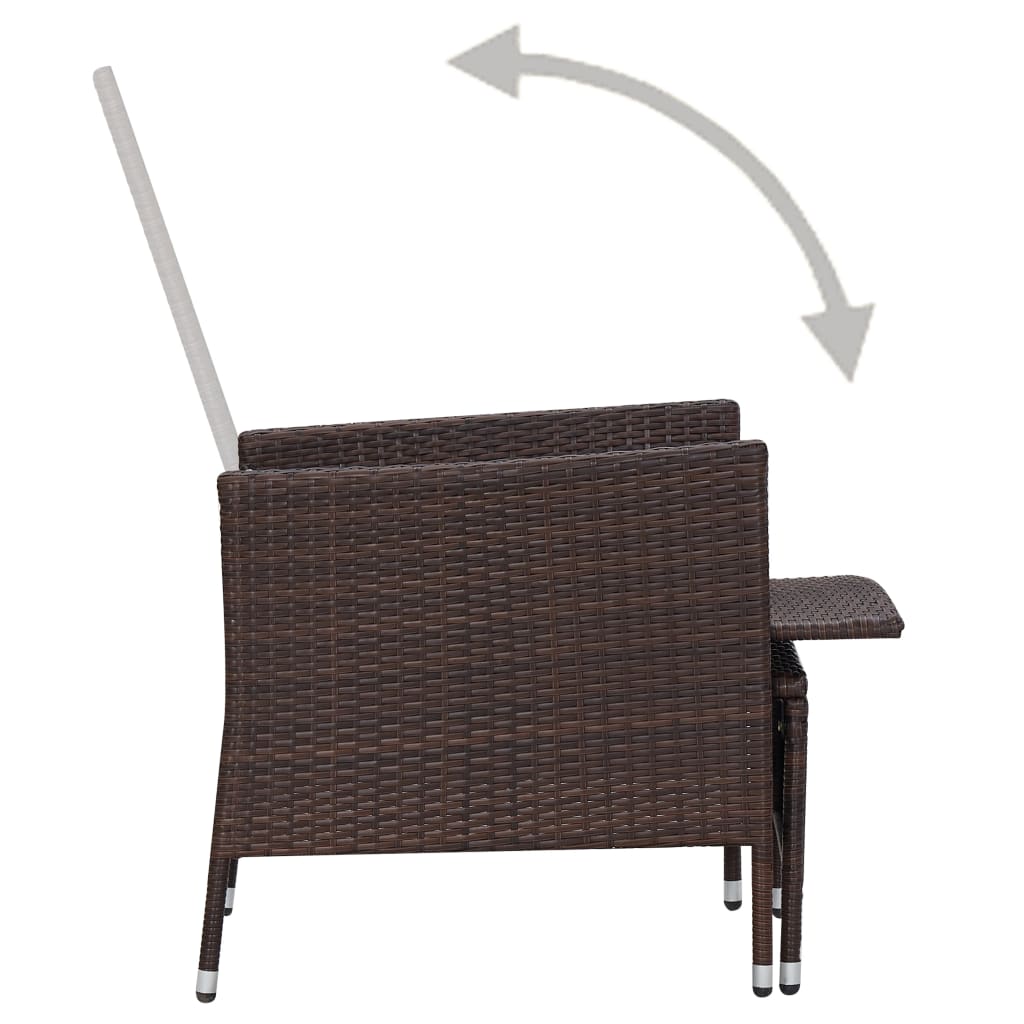 Garden lounger with cushions poly rattan brown