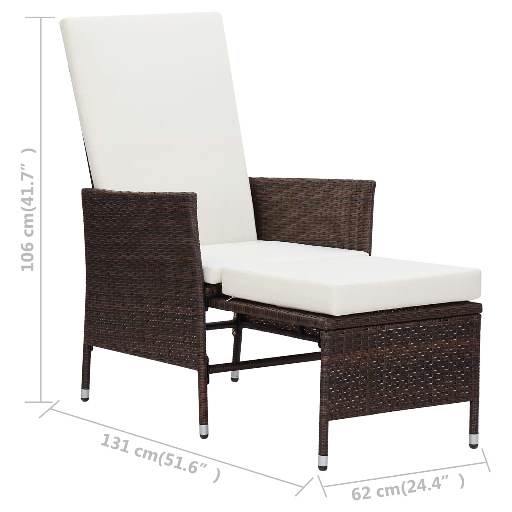 Garden lounger with cushions poly rattan brown