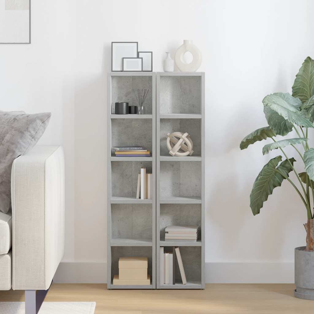CD-Regale 2 Stk. Betongrau 21x16x93,5 cm Holzwerkstoff