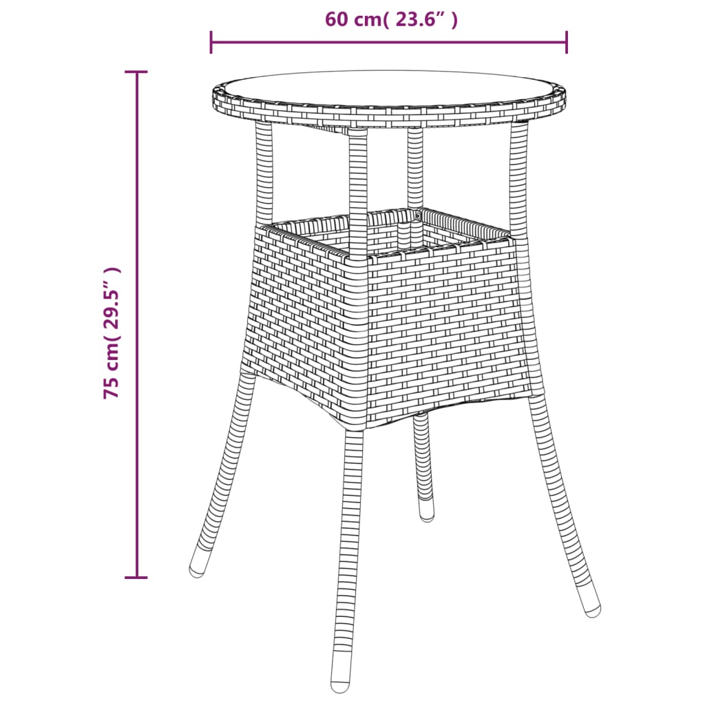 Garden table Ø60x75 cm tempered glass and poly rattan grey