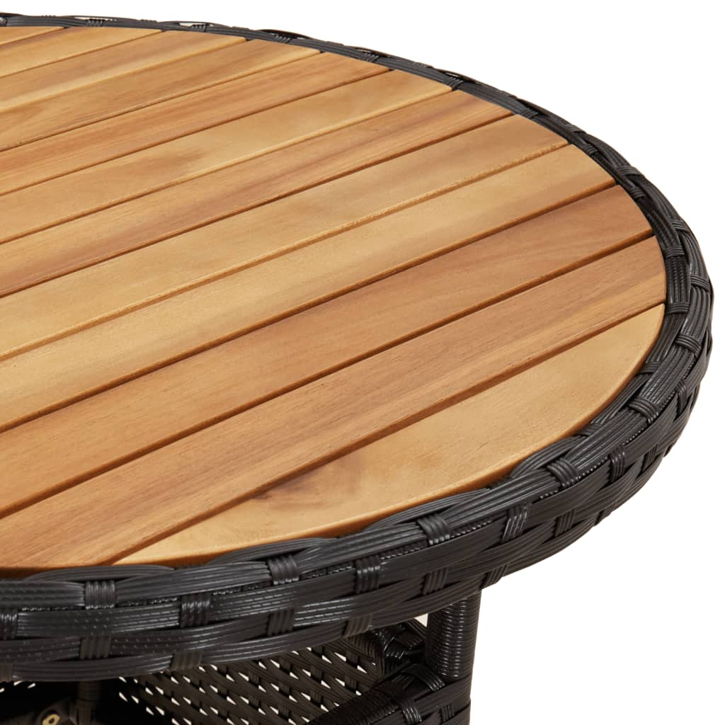 Gartentisch Ø60x75 cm Akazienholz und Poly Rattan Schwarz