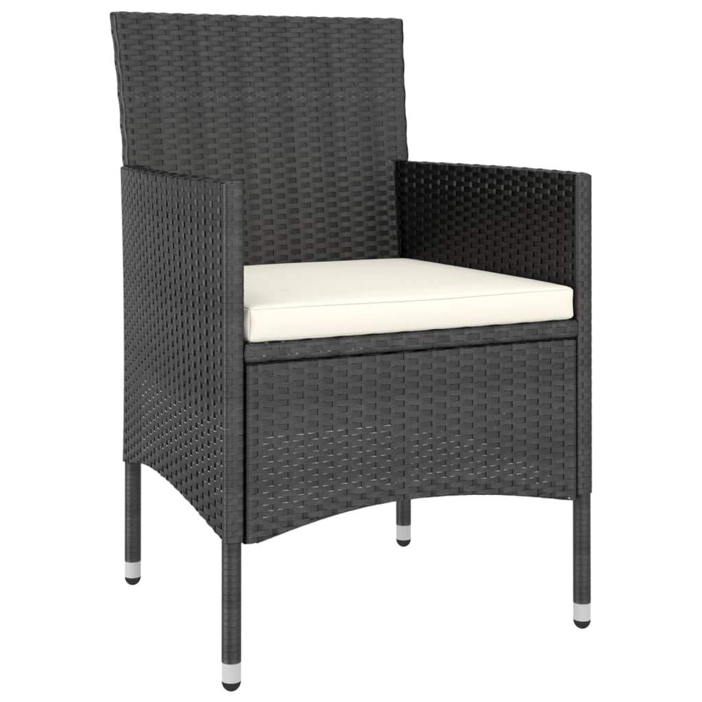 4-piece garden chair and stool set, poly rattan, black