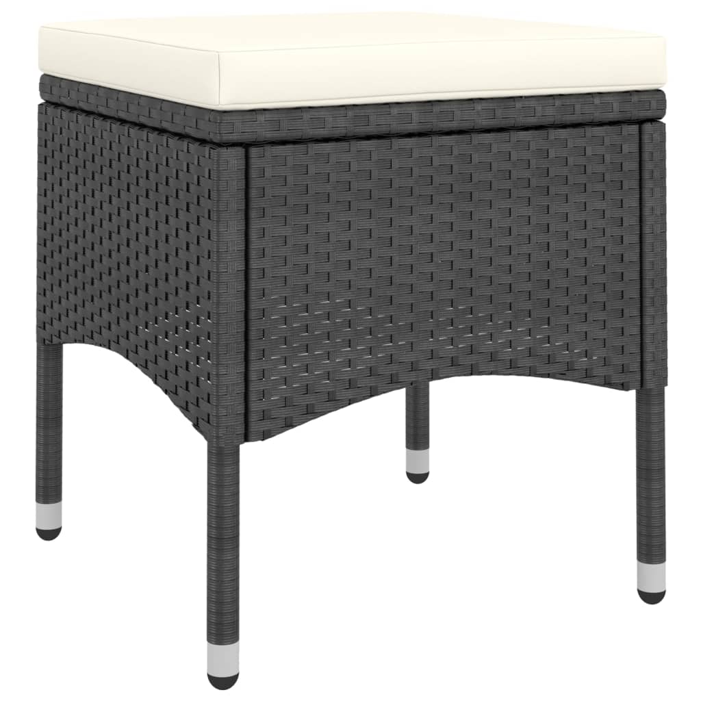 4-piece garden chair and stool set, poly rattan, black