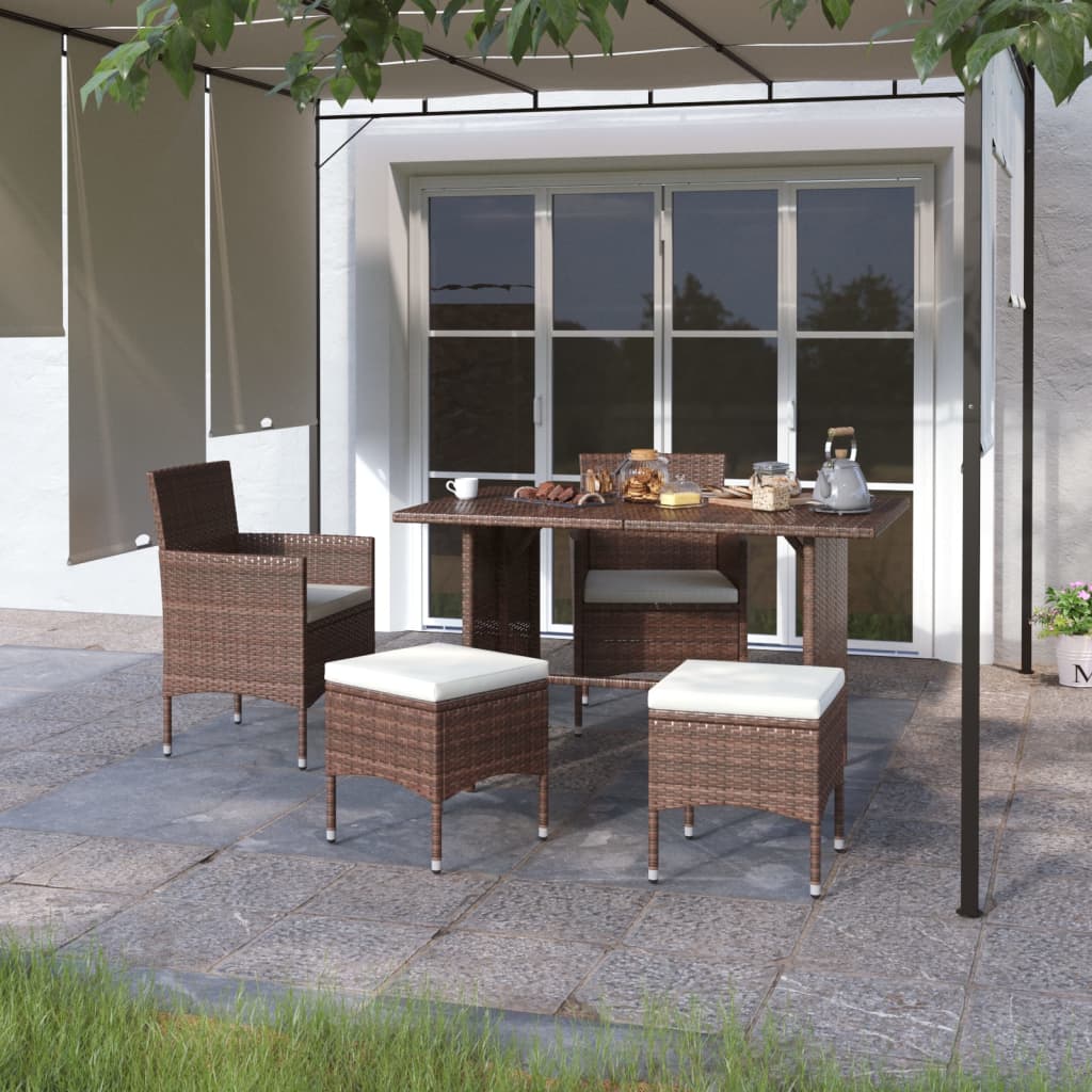 4-piece garden chair and stool set, poly rattan, brown