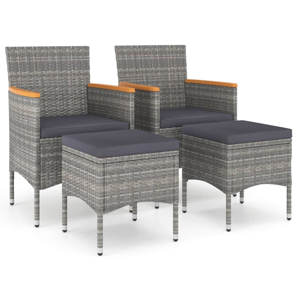 4-piece garden chair and stool set poly rattan grey