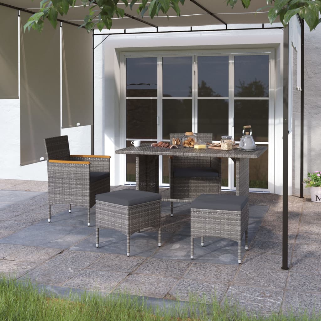 4-piece garden chair and stool set poly rattan grey