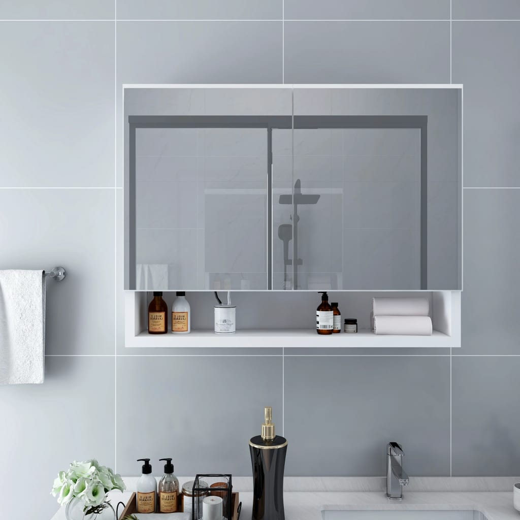 LED bathroom mirror cabinet white 80x15x60 cm MDF