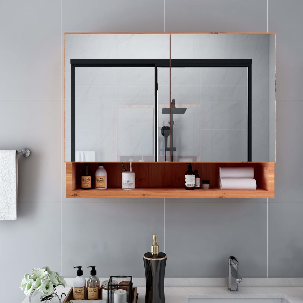 LED mirror cabinet for the bathroom oak 80x15x60 cm MDF