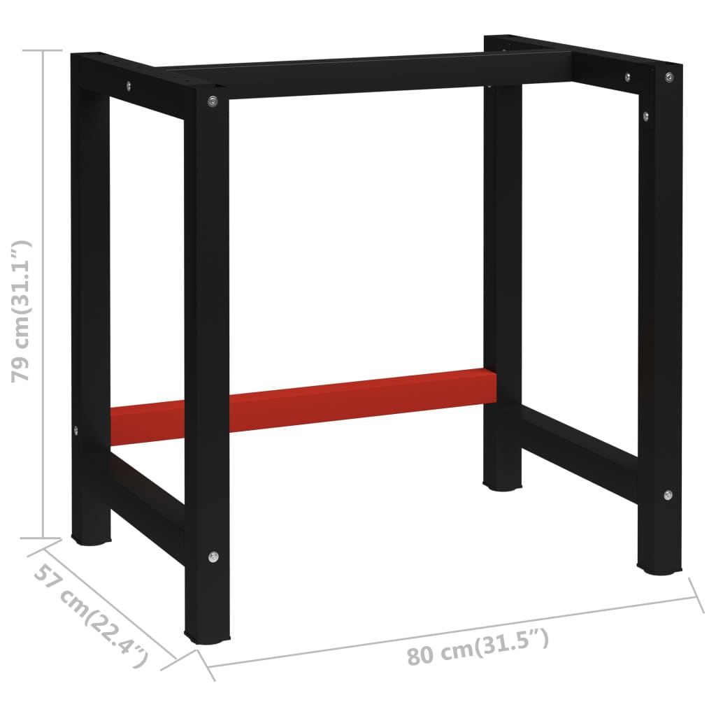 Workbench frame metal 80x57x79 cm black and red
