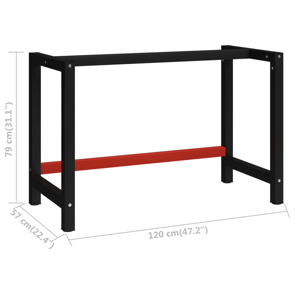 Workbench frame metal 120x57x79 cm black and red