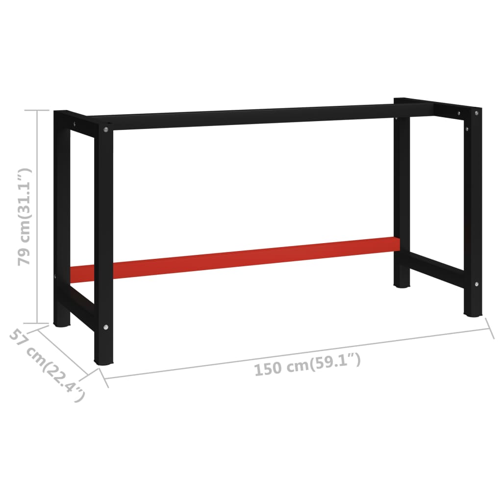 Workbench frame metal 150x57x79 cm black and red