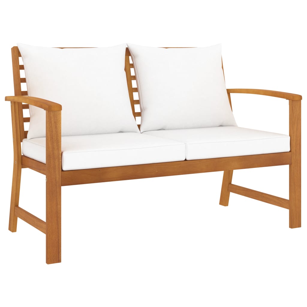 Garden bench 120 cm with cream-white cushions solid acacia wood