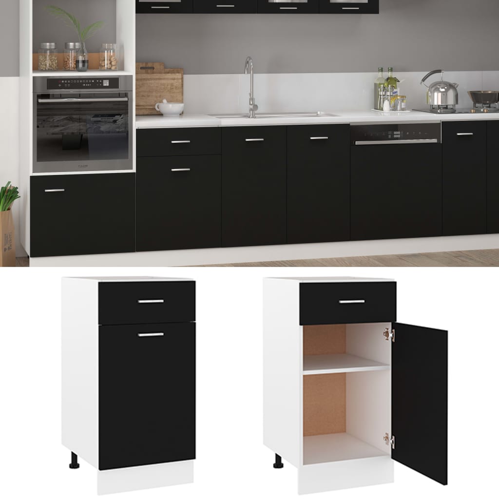Schubunterschrank Lyon Schwarz 40x46x81,5 cm Holzwerkstoff