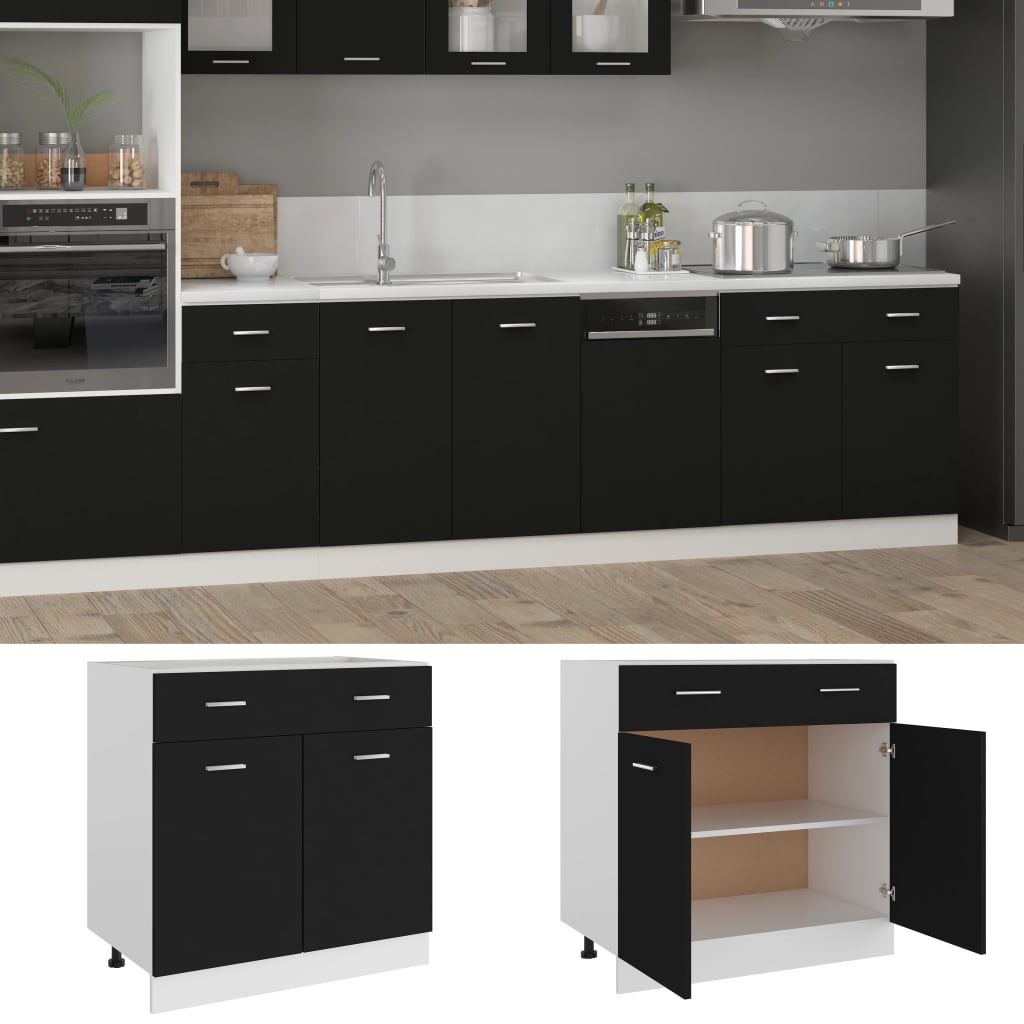 Schubunterschrank Lyon Schwarz 80x46x81,5 cm Holzwerkstoff
