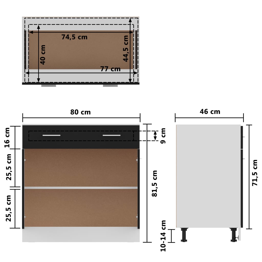 Schubunterschrank Lyon Schwarz 80x46x81,5 cm Holzwerkstoff