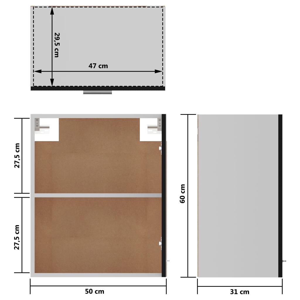 Wall cabinet Lyon Black 50x31x60 cm wood-based material
