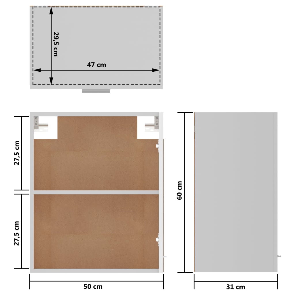 Hängeschrank Lyon Hochglanz-Weiß 50x31x60 cm Holzwerkstoff