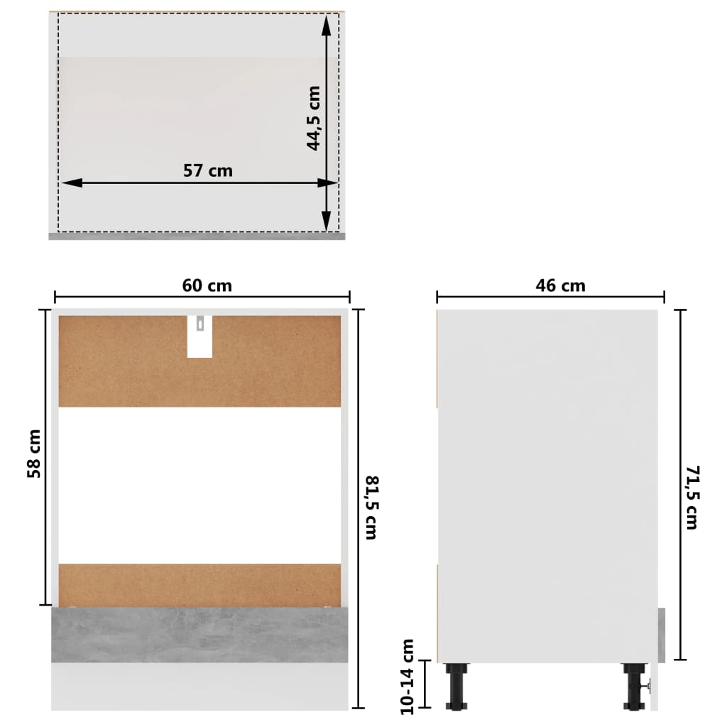 Built-in kitchen unit Lyon concrete grey 60x46x81.5 cm wood material