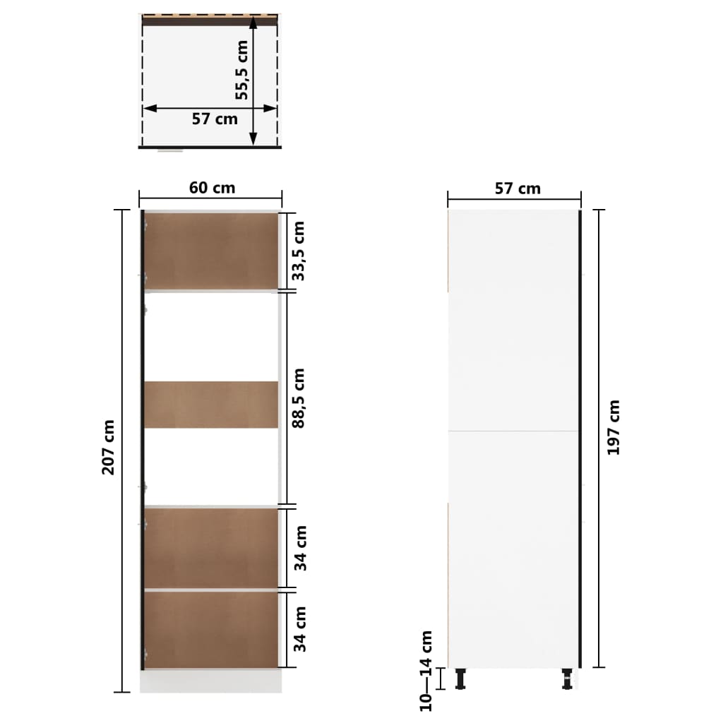 Refrigerator cabinet Lyon Black 60x57x207 cm wood-based material
