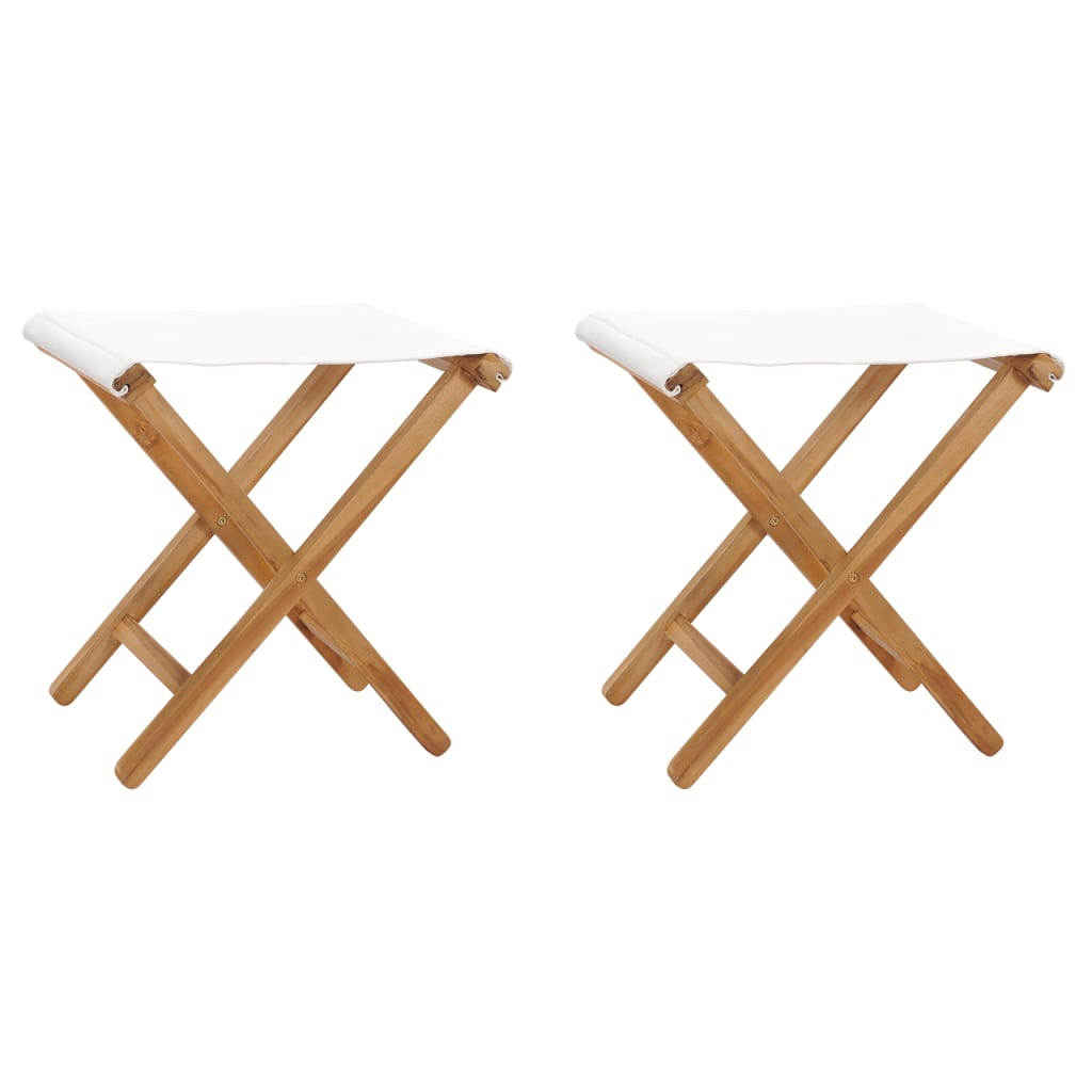 Folding chairs 2 pcs. Teak solid wood and fabric cream white