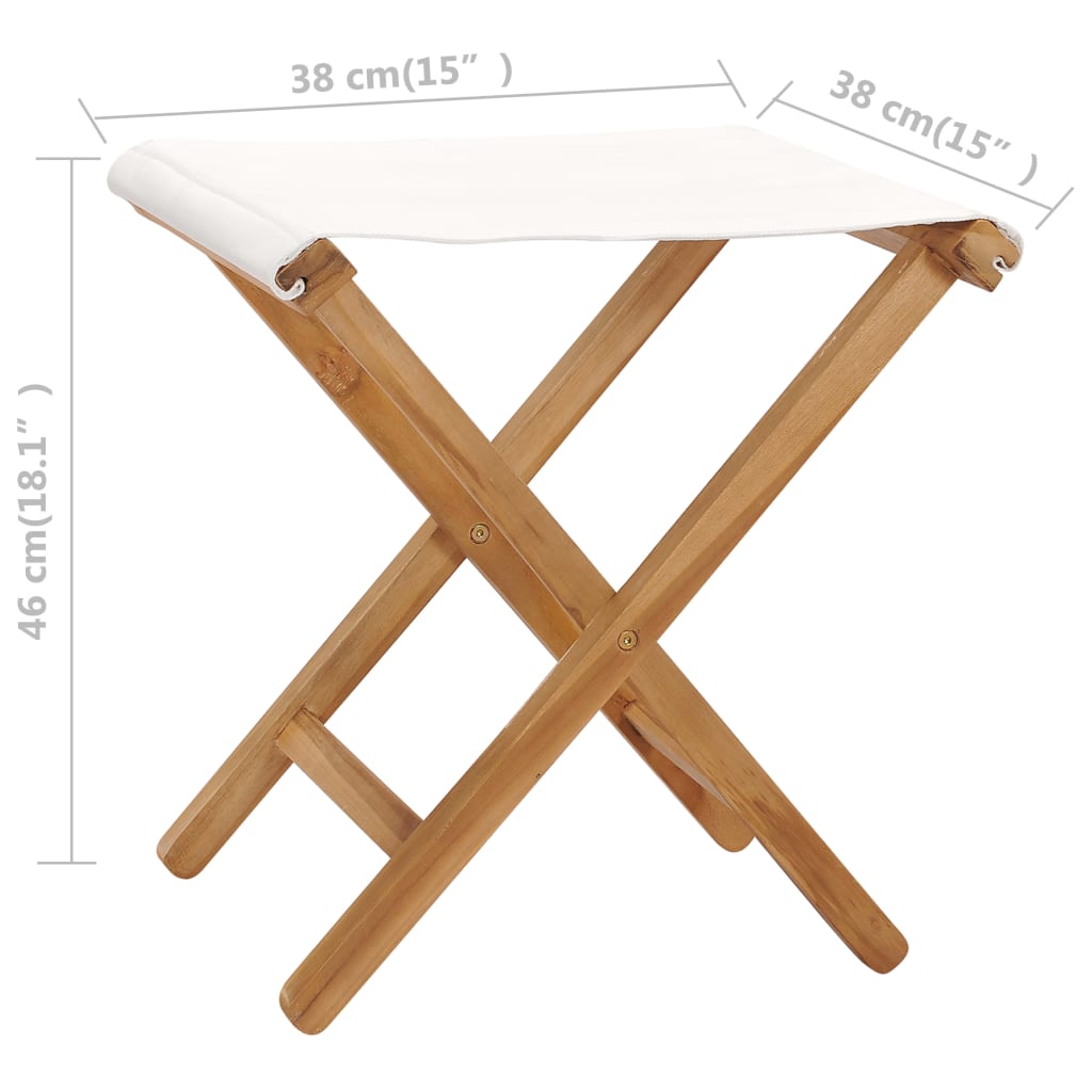 Folding chairs 2 pcs. Teak solid wood and fabric cream white