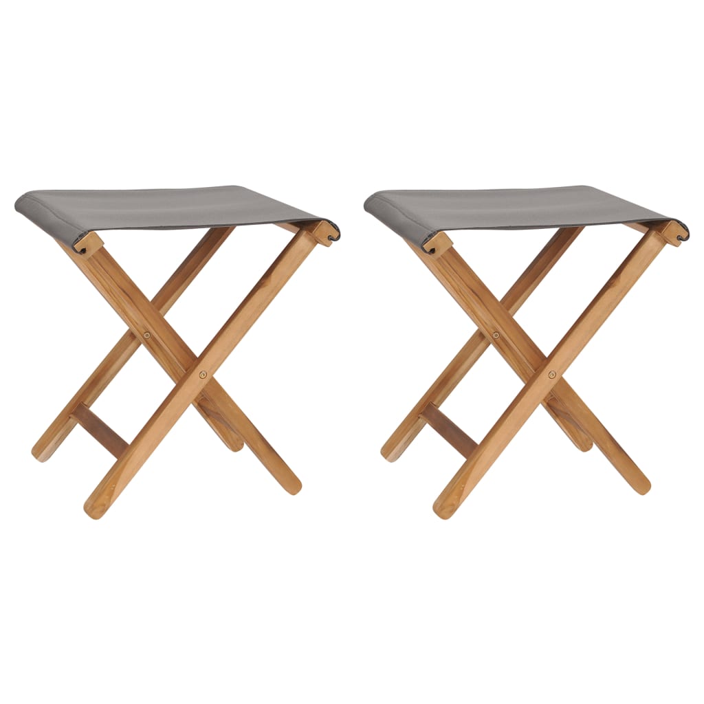 Folding chairs 2 pcs. Teak solid wood and fabric dark grey