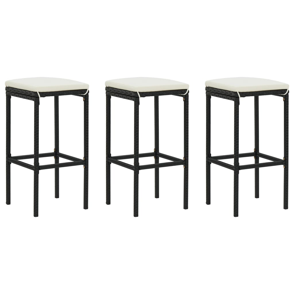 Barhocker mit Kissen 3 Stk. Schwarz Poly Rattan