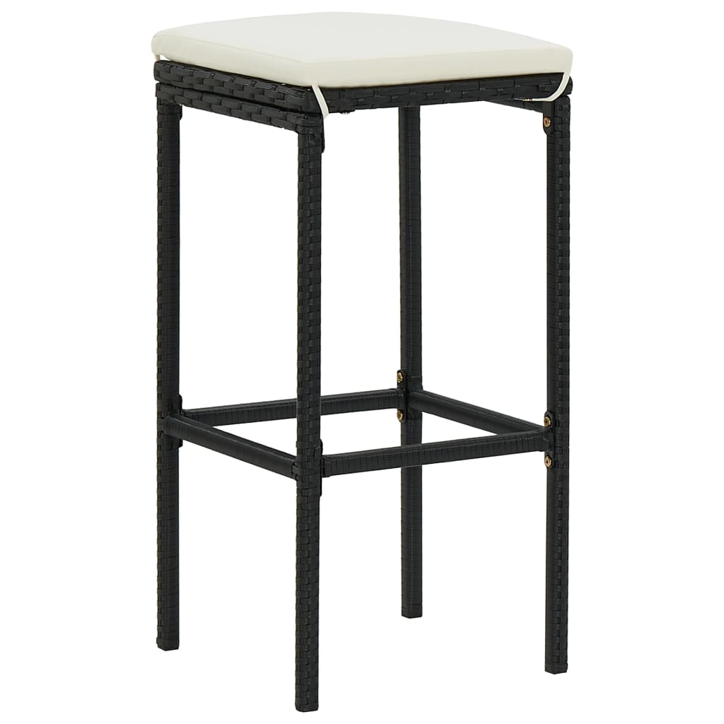Barhocker mit Kissen 3 Stk. Schwarz Poly Rattan