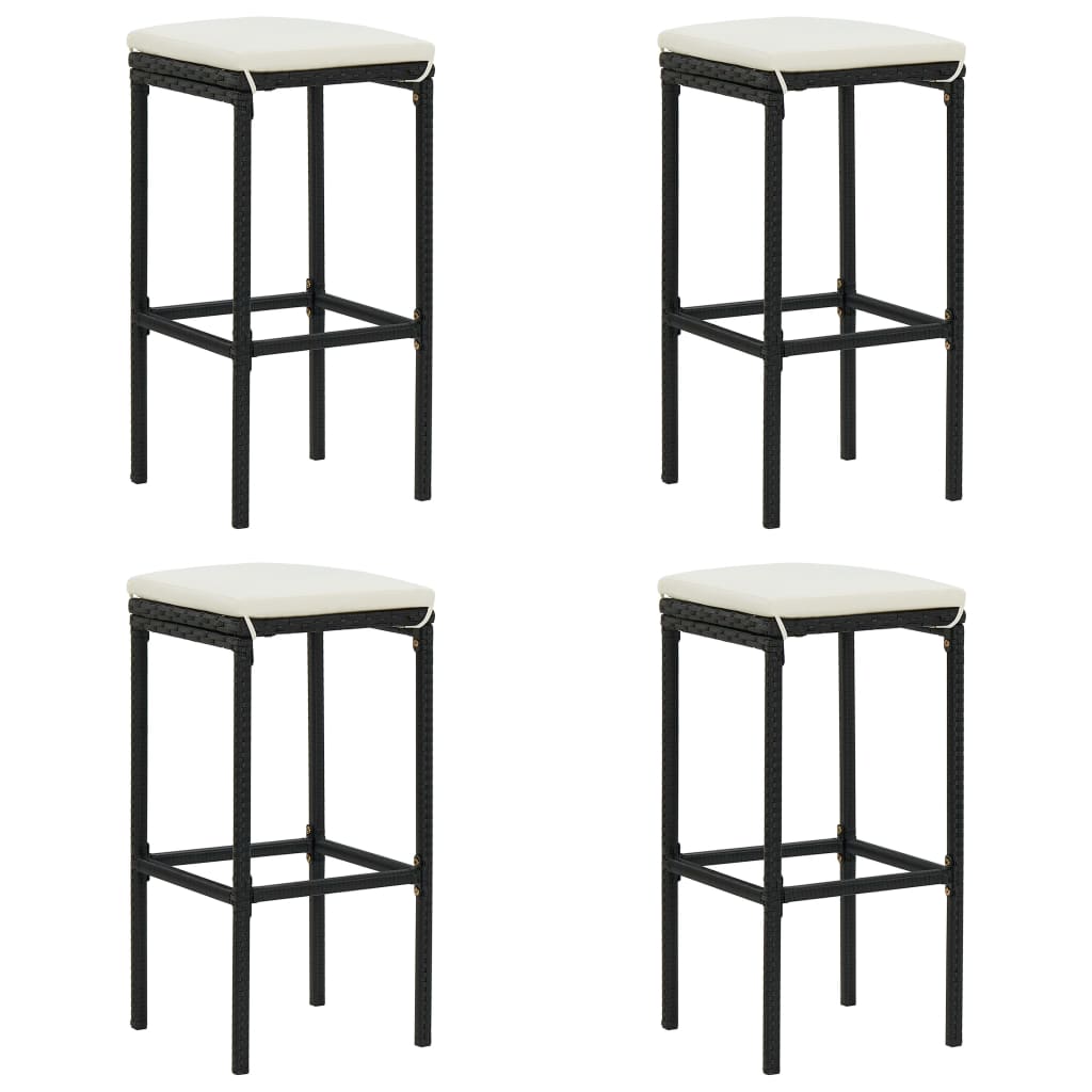 Barhocker mit Kissen 4 Stk. Schwarz Poly Rattan