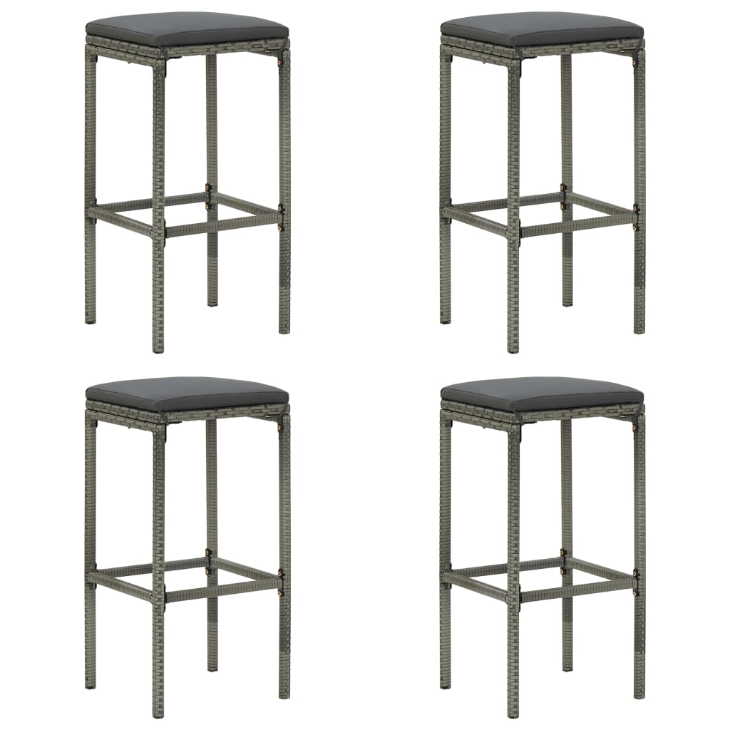 Barhocker mit Kissen 4 Stk. Grau Poly Rattan