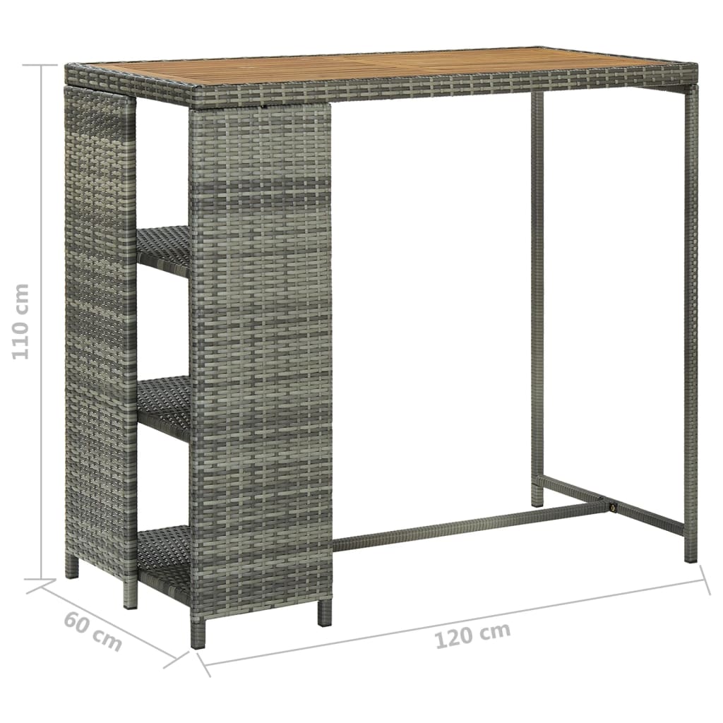 Bar table with shelf gray 120x60x110 cm poly rattan