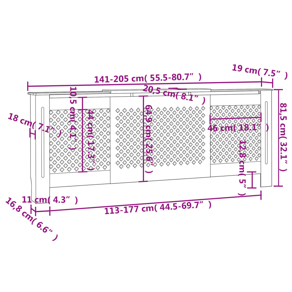 MDF Heizkörperverkleidung 205 cm
