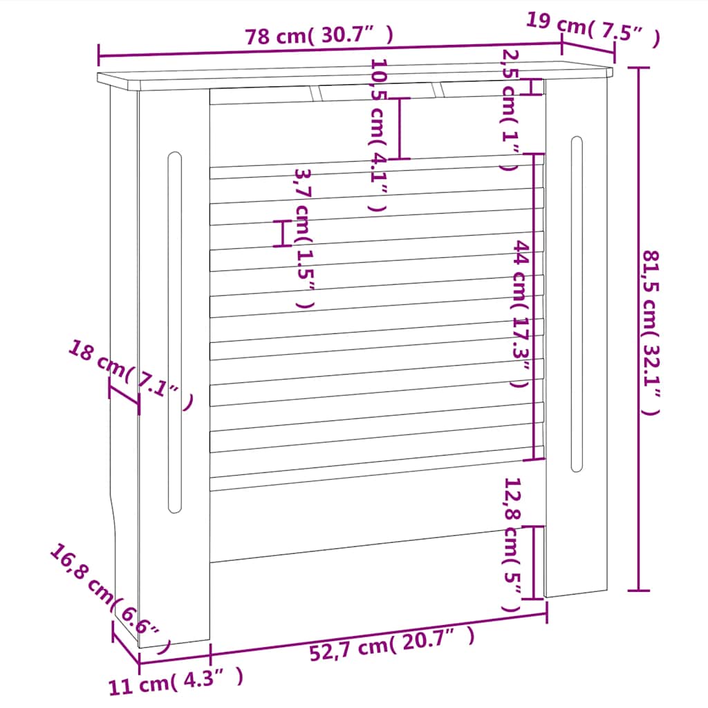 MDF Heizkörperverkleidung Schwarz 78 cm