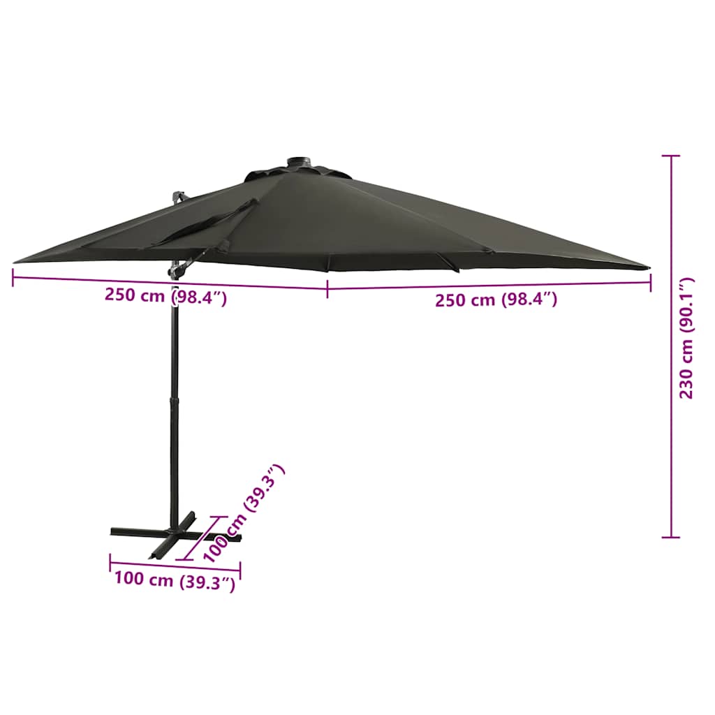 Ampelschirm mit LED-Beleuchtung 250 cm Anthrazit