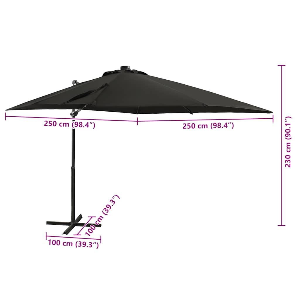 Ampelschirm mit LED-Beleuchtung 250 cm Schwarz