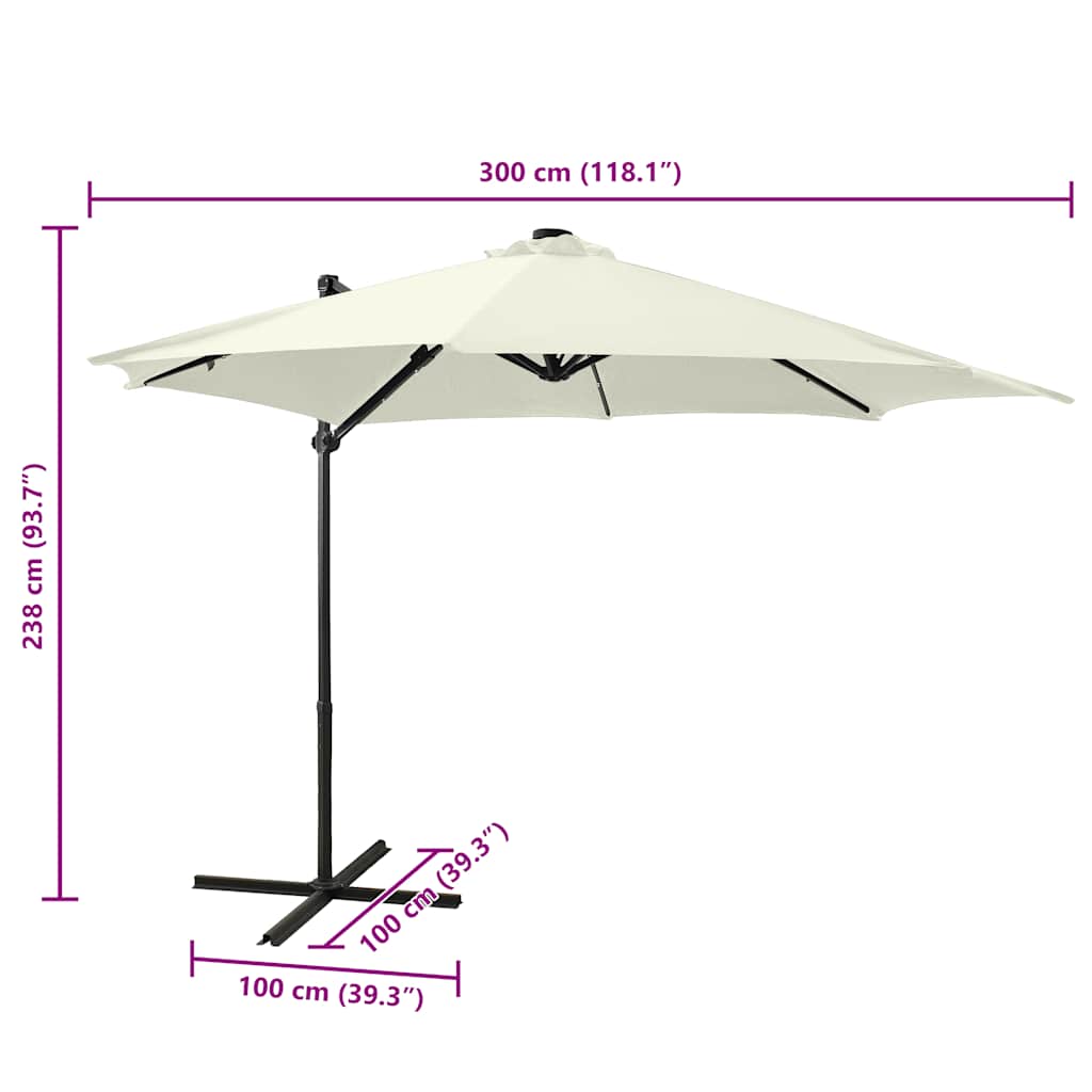 Ampelschirm mit LED-Beleuchtung 300 cm Sandweiß