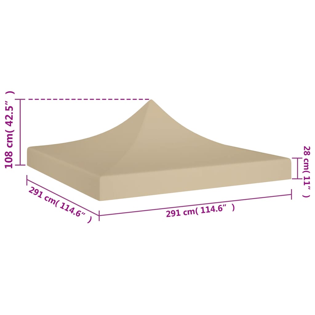 Partyzelt-Dach 3x3 m Beige 270 g/m²